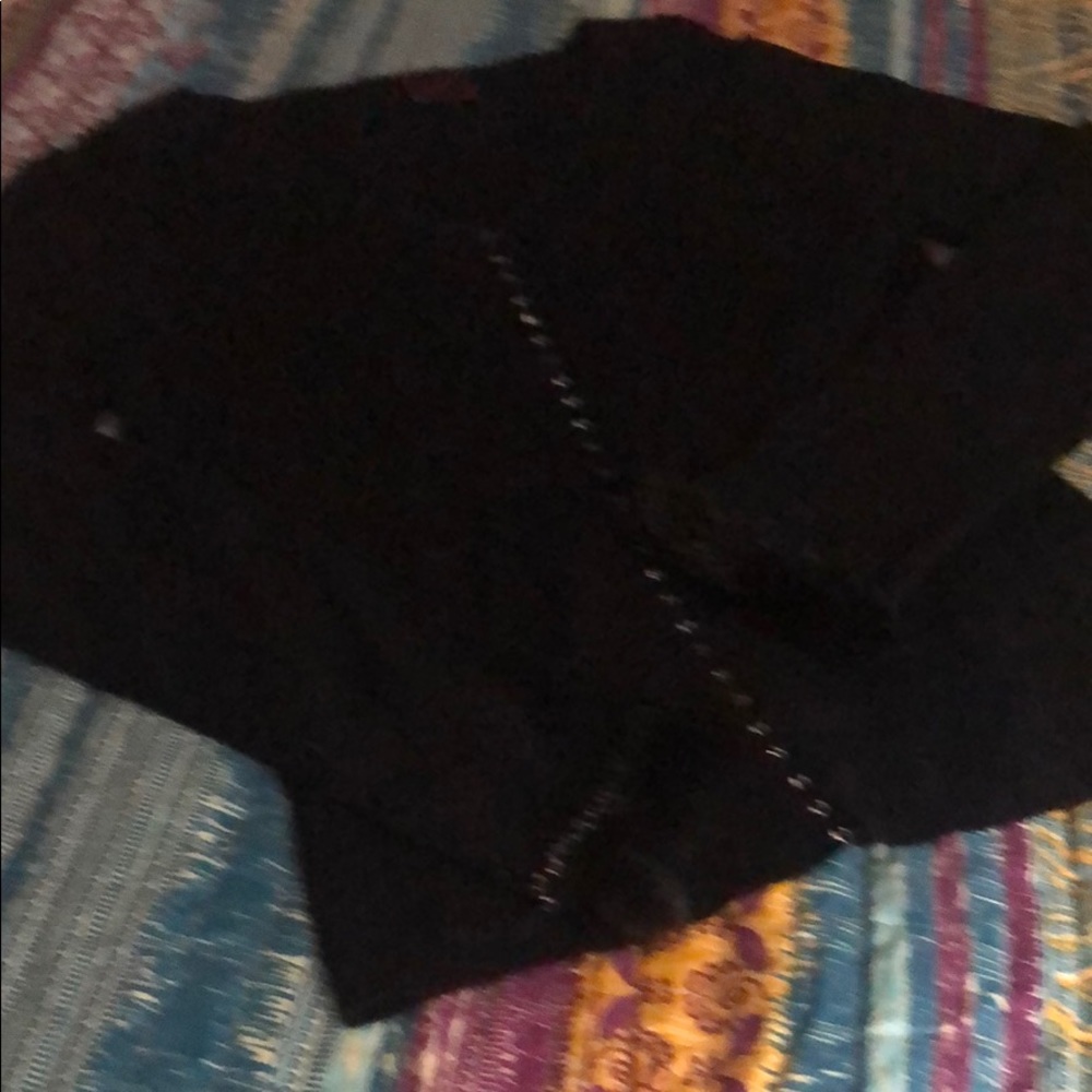 Colour works sweater with fur cuffs